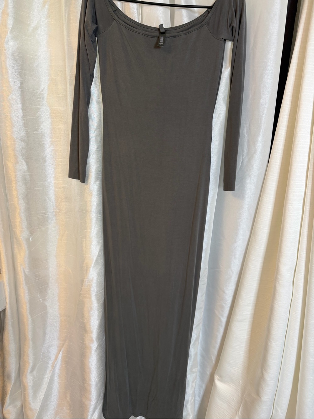 SKIMS Long Sleeve Scoop Neck Maxi Dress - Charcoal Gray